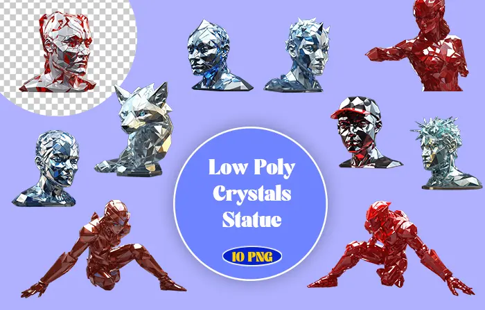 Low Poly Crystal 3D Statue Model Elements